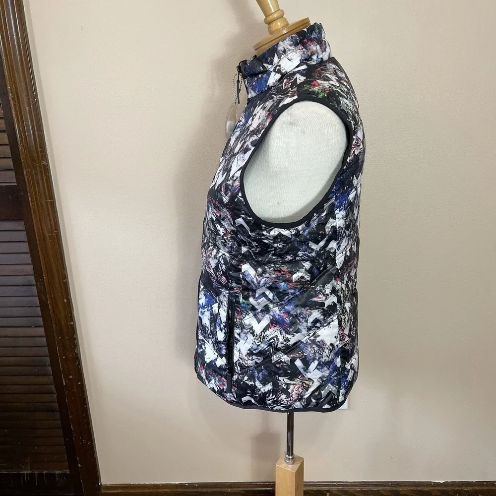 NEW Tribal Womens Abstract Chevron‎ Down Blend Puffer Vest Blue Black White S